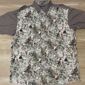 Men's Shirt Red Head Camo Button Down Outdoor Hunting Short Sleeve XL Deer Print